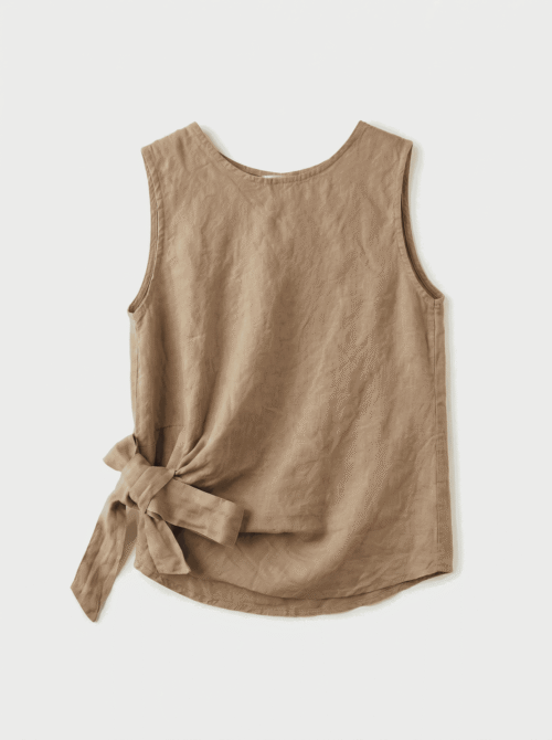 Top en lin avec noeud - Beige caramel