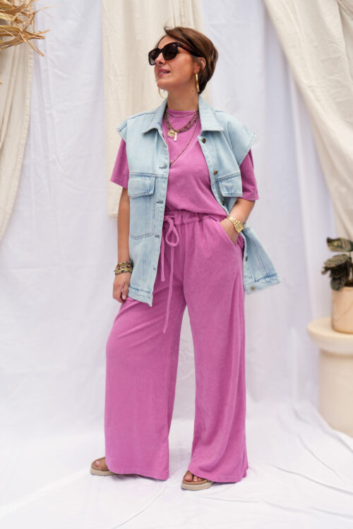 Veste en jeans sans manche oversize - Célia - Bleu ciel