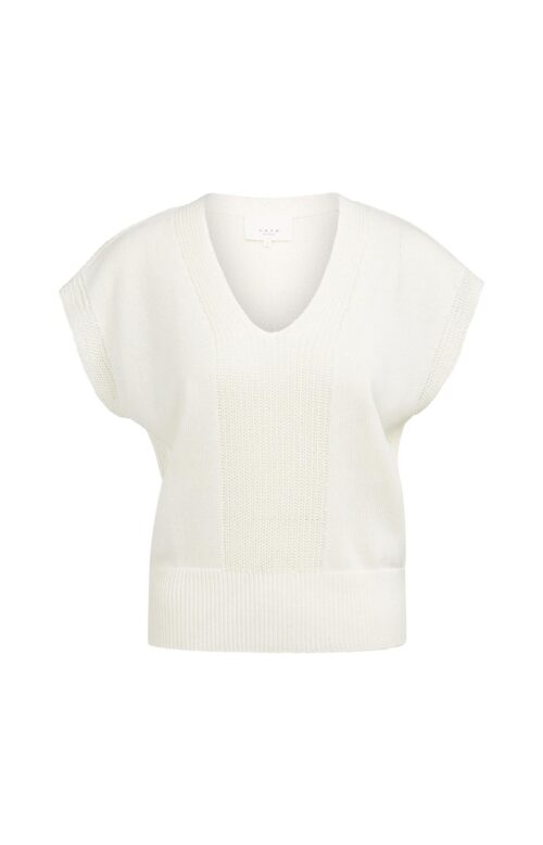 Pull col V en maille texturée - YAYA - Milk Beige Melange (2)