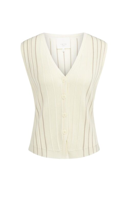 Gilet rayé sans manches, en maille à col V - YAYA - Pure White Dessin (2)