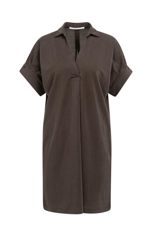 Robe en jersey à manches plissées courtes - YAYA - Aubergine Purple (2)