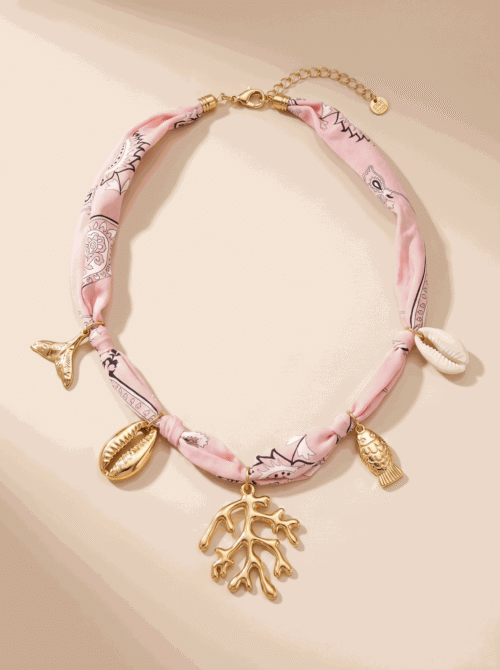 Collier en tissu avec charms océan - Maevie - Rose