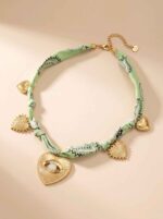 Collier en tissu avec charms coeur - Alitzel - Vert Clair