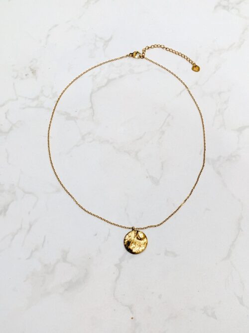 Collier en acier - Disque - Doré