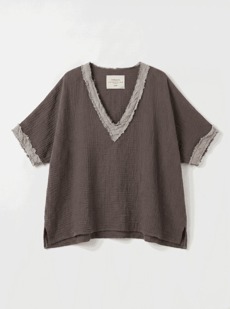 Top manches courtes en gaz de coton - Brun