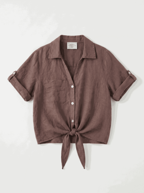 Chemise en lin avec noeud à la taille - Moka