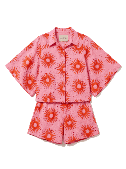 Ensemble en coton - Short et blouse manches courtes - Sun - Rose et Rouge