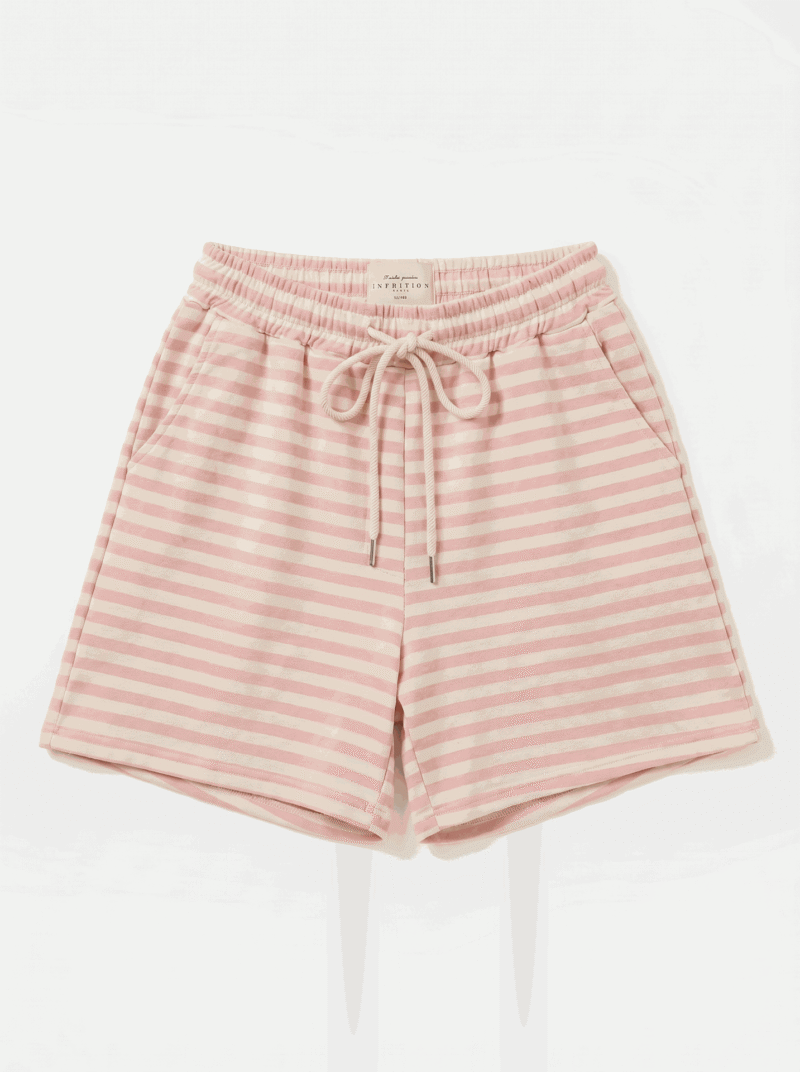 Short en coton ligné - Rose et écru
