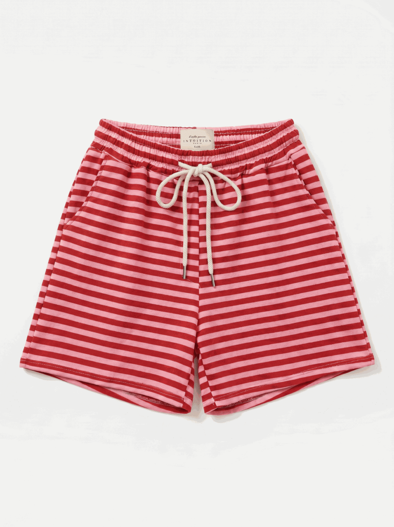 Short en coton ligné - Rose et rouge