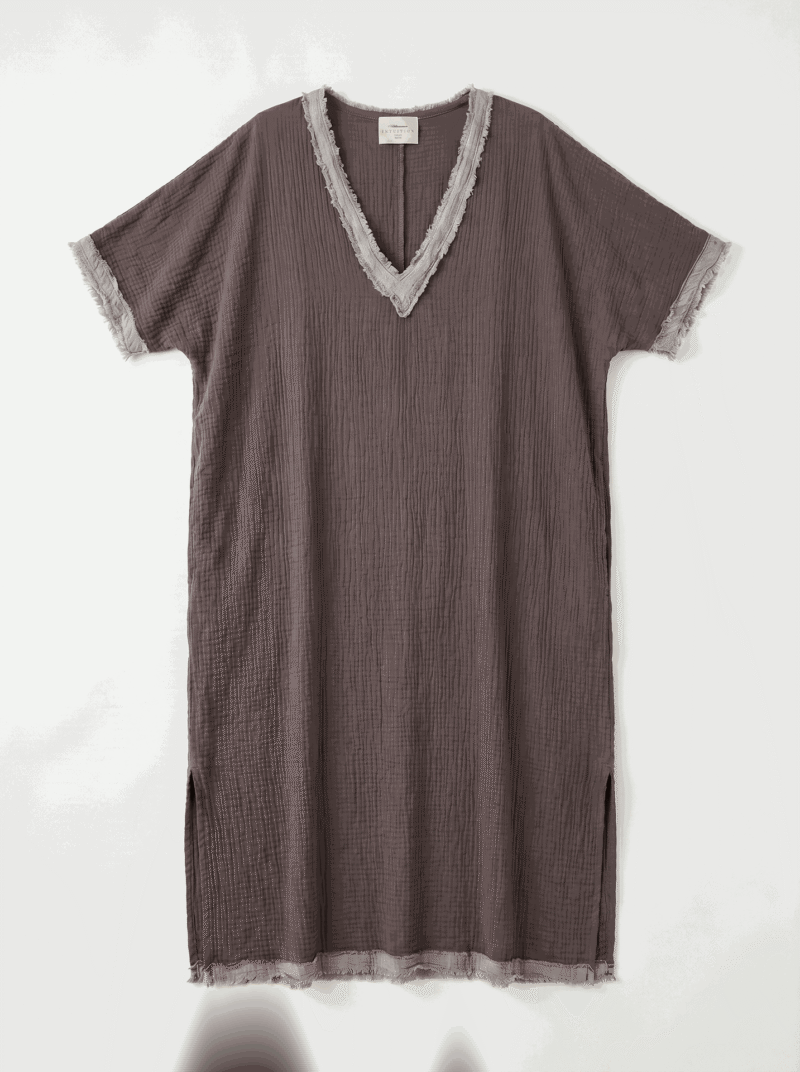 Robe longue en gaz de coton - Brun