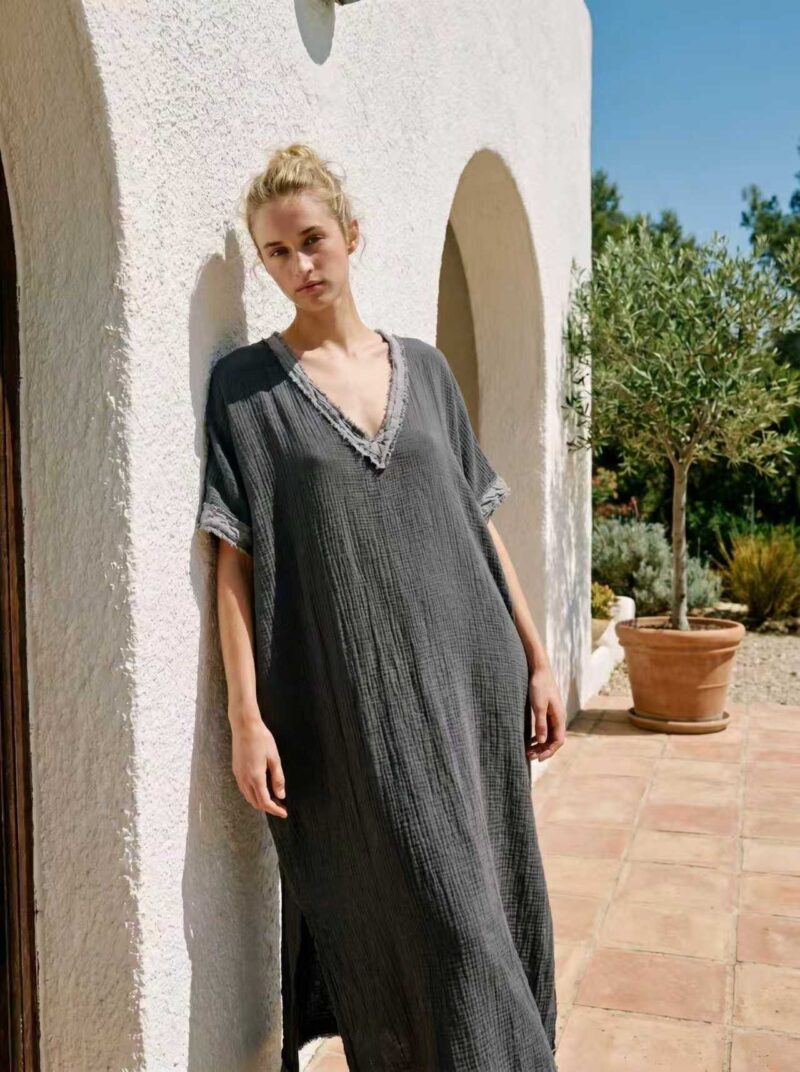 Robe longue en gaz de coton - Gris