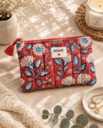 Pochette en coton - Bisou - Motifs Fleuris - Rouge