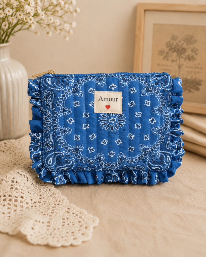 Pochette en coton - Amour - Bandana Bleu