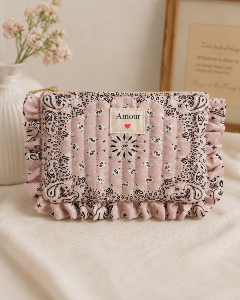 Pochette en coton - Amour - Bandana Taupe Pochette en coton - Amour - Bandana Taupe