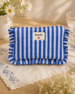 Pochette en coton - Bisou - Motifs ligné - Bleu