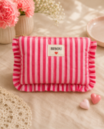 Pochette en coton - Bisou - Motifs ligné - Fuchsia