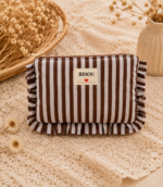 Pochette en coton - Bisou - Motifs ligné - Marron