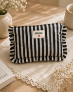 Pochette en coton - Bisou - Motifs ligné - Noir