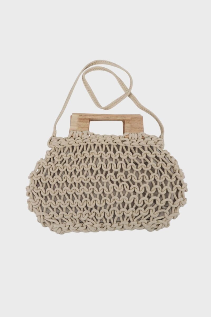 Sac en crochet avec anse en bois - Beige Sac en crochet avec anse en bois - Beige