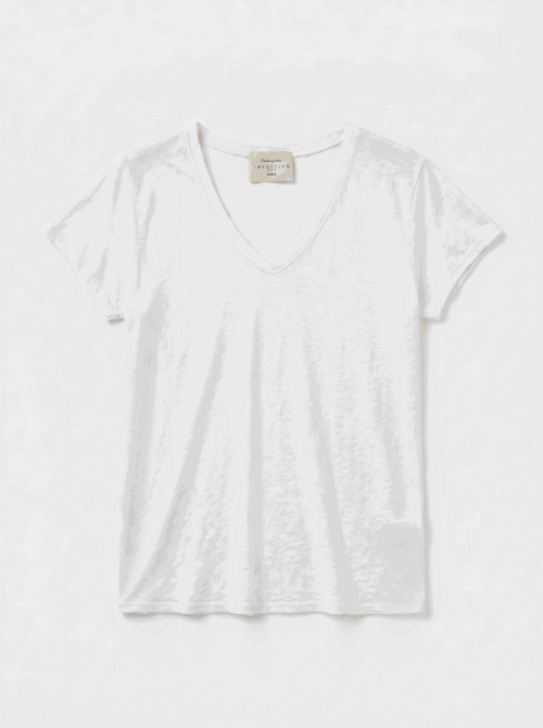 T-shirt en lin - Col V et manches courtes - Blanc