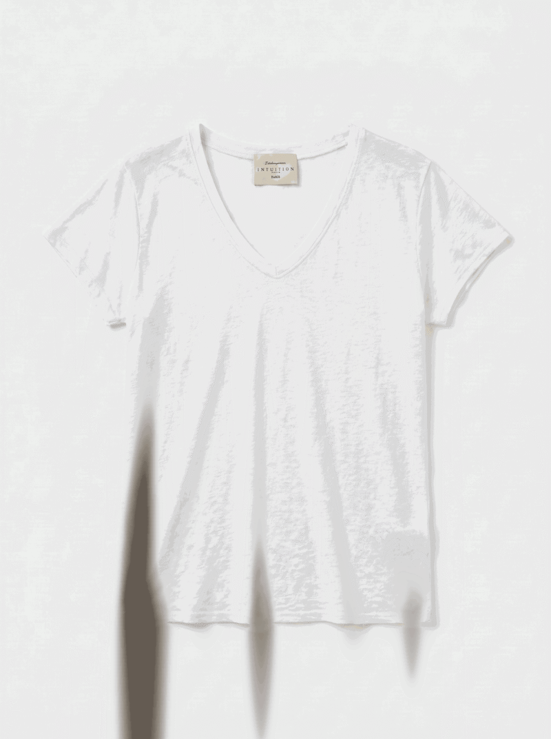 T-shirt en lin - Col V et manches courtes - Blanc