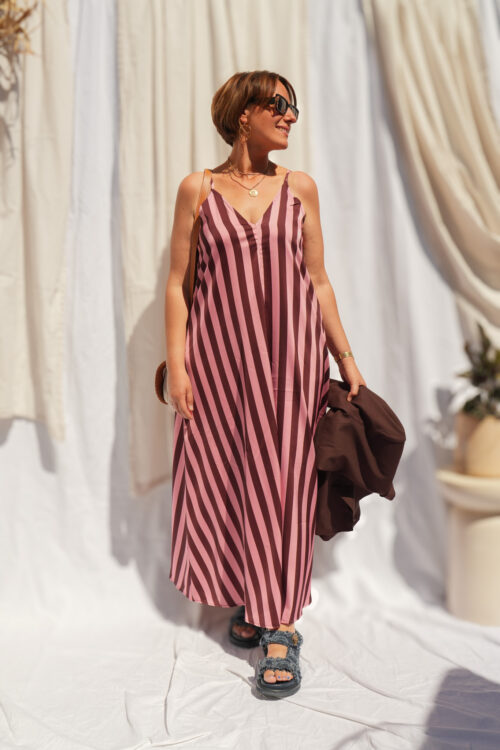 Robe courte lignée - Café