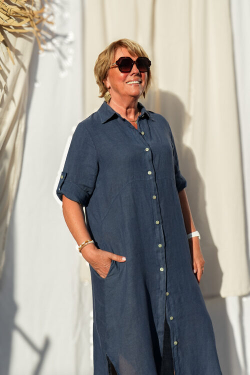 robe chemise en lin bleu marine 02