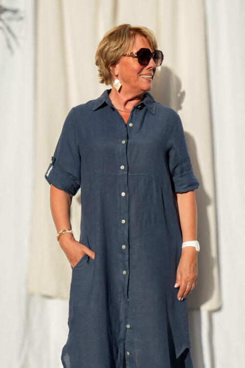 Robe chemise en lin - Bleu marine