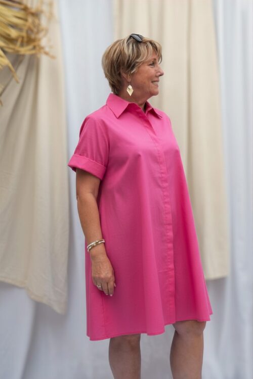 Robe courte en coton glacé - Fuchsia