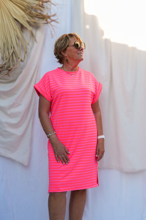 robe courte en coton rayures corail 01