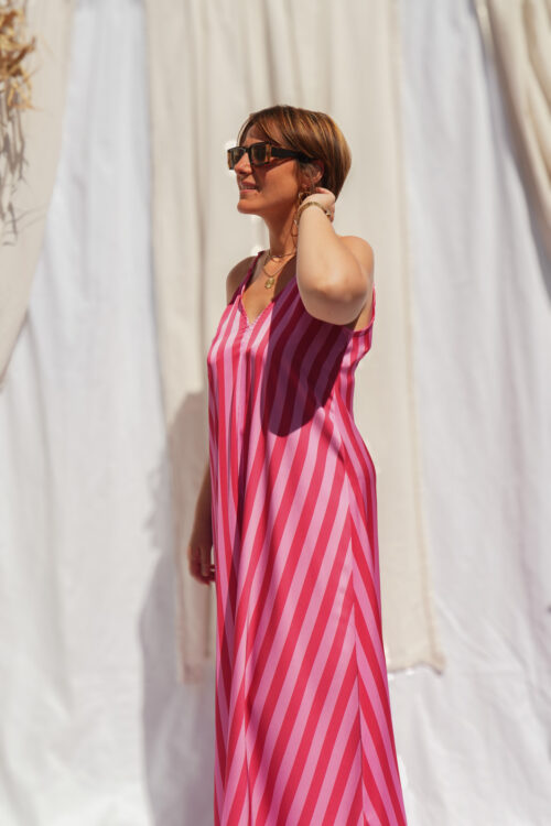 Robe courte lignée - Rouge