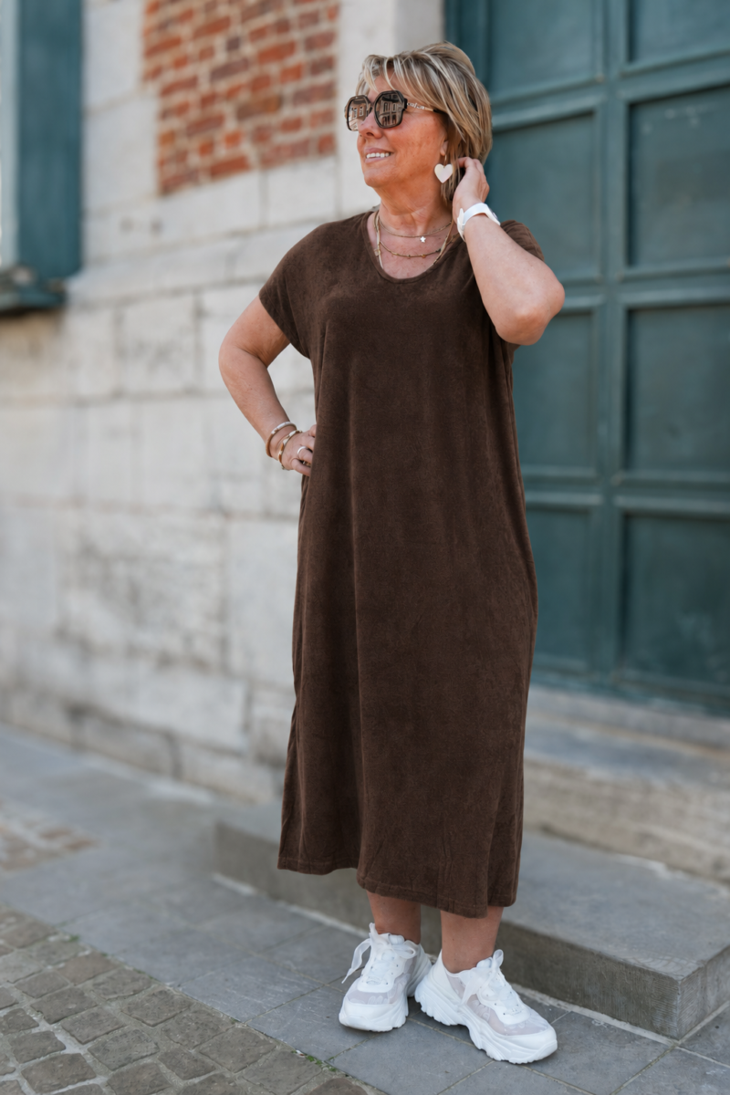 robe en eponge col v erin chocolat 01