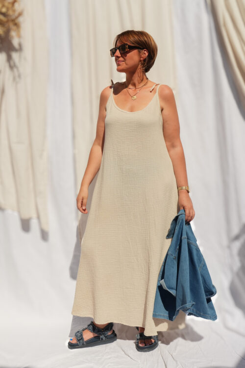 Robe longue en gaz de coton - Beige