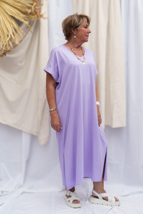 Robe unie col v manches courtes - Carla - lilas
