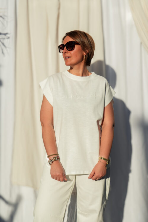 T-shirt à manches courtes en coton - Motif brodé - Dolce Vita - Blanc