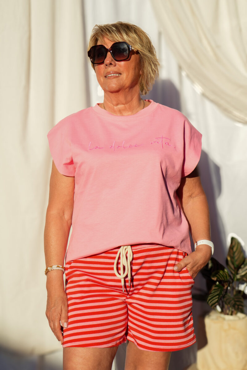 t shirt a manches courtes en coton motif brode dolce vita fuchsia 01