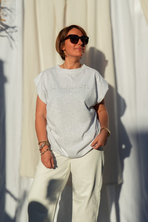 t shirt a manches courtes en coton motif brode dolce vita gris 01