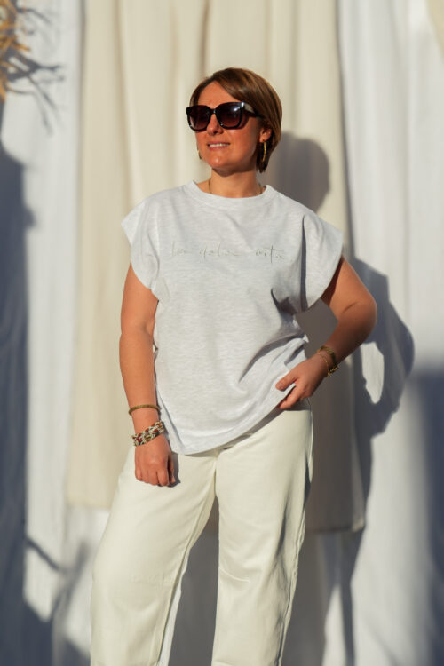 T-shirt à manches courtes en coton - Motif brodé - Dolce Vita - Gris