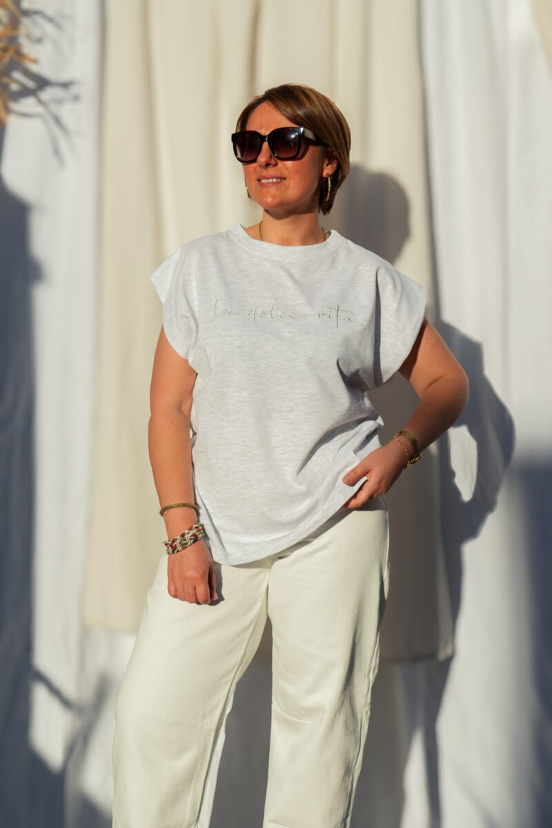 t shirt a manches courtes en coton motif brode dolce vita gris 02