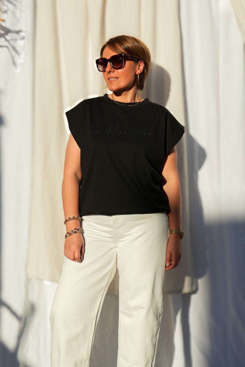 t shirt a manches courtes en coton motif brode dolce vita noir 01