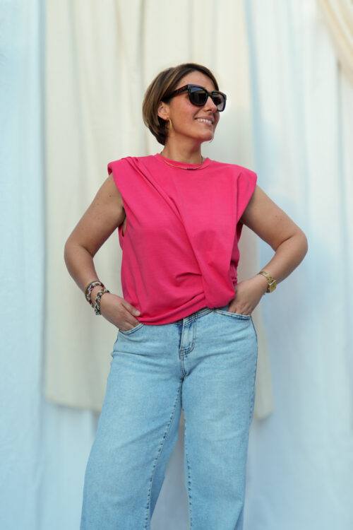 T-shirt avec épaulettes et noeud - Rouge