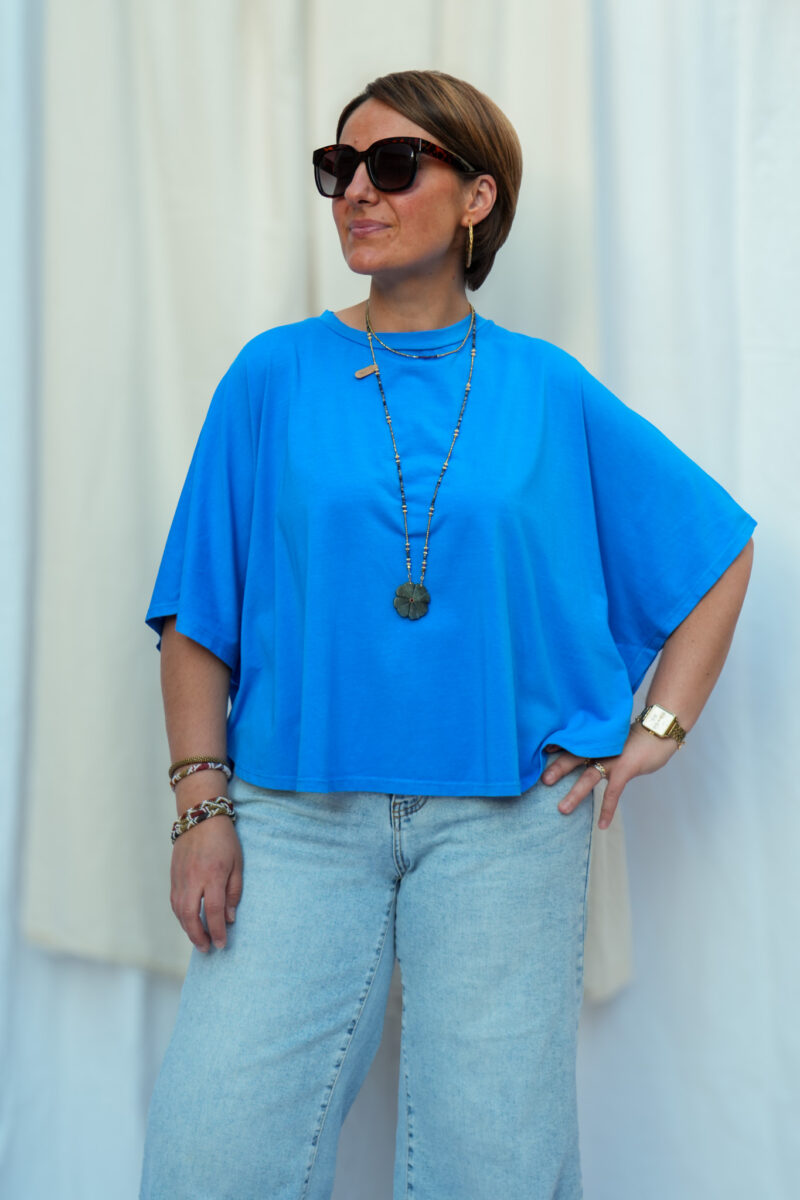 t shirt large manches chauve souris bleu electrique 02
