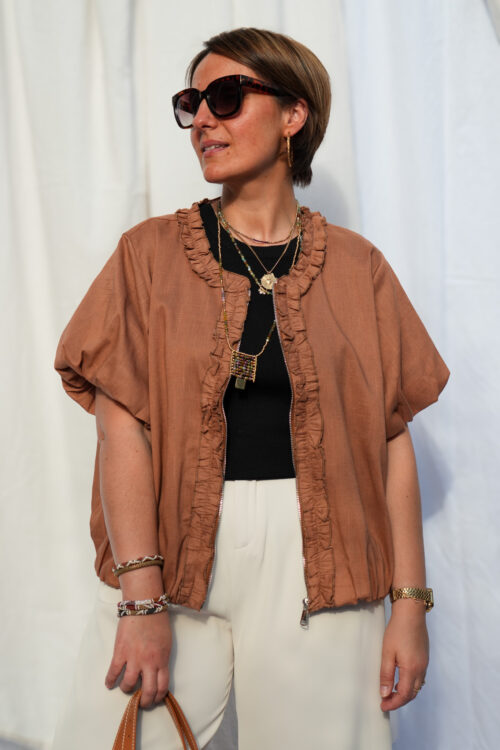 Veste en coton - Manches courtes - Marron