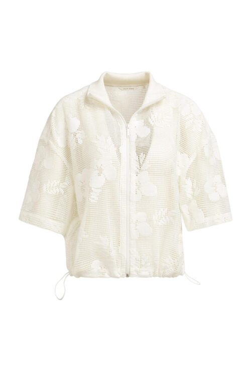 Veste en crochet à manches courtes, motif floral - YAYA - Beige (2)