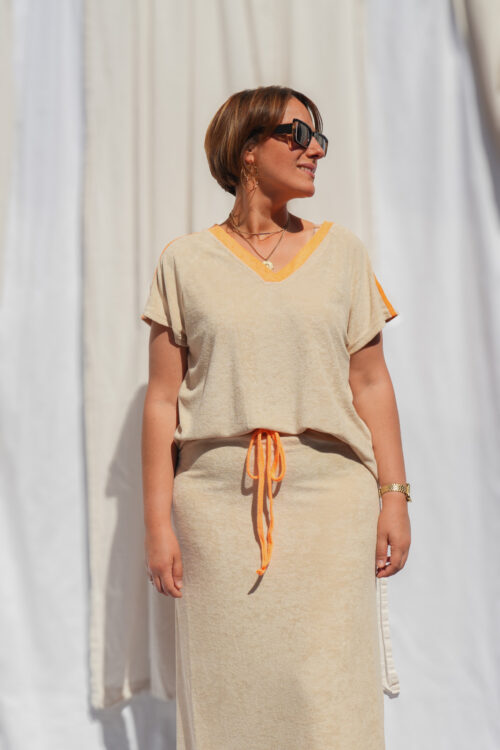 jupe longue en eponge beige 08