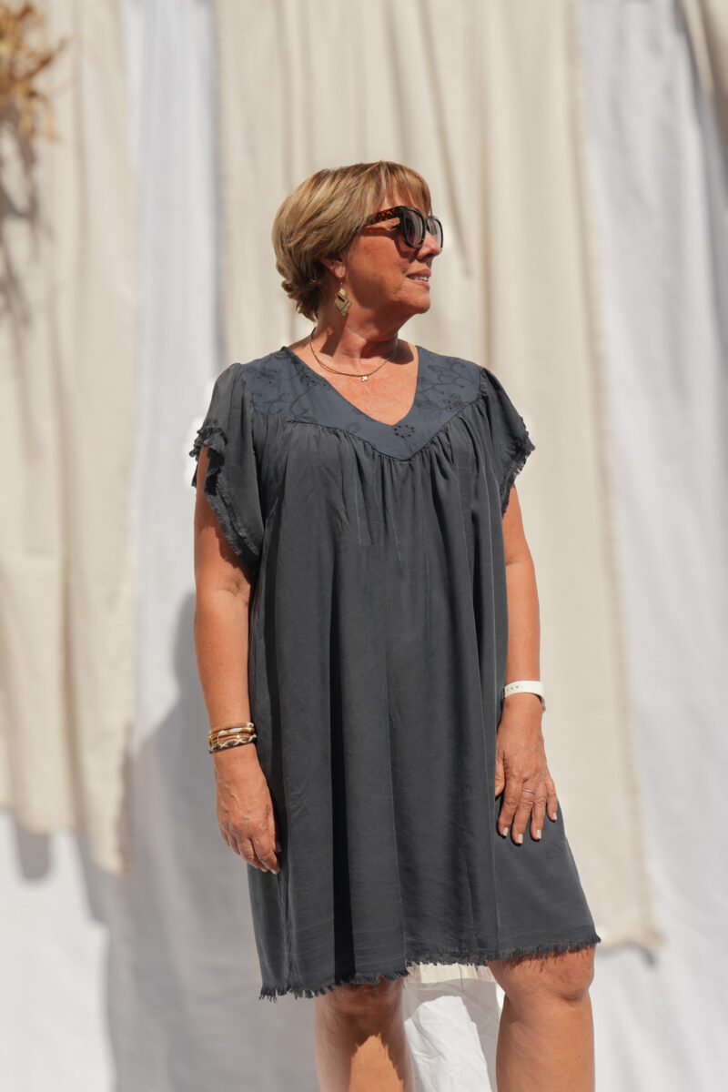 robe courte en tencele manches courtes marine 03