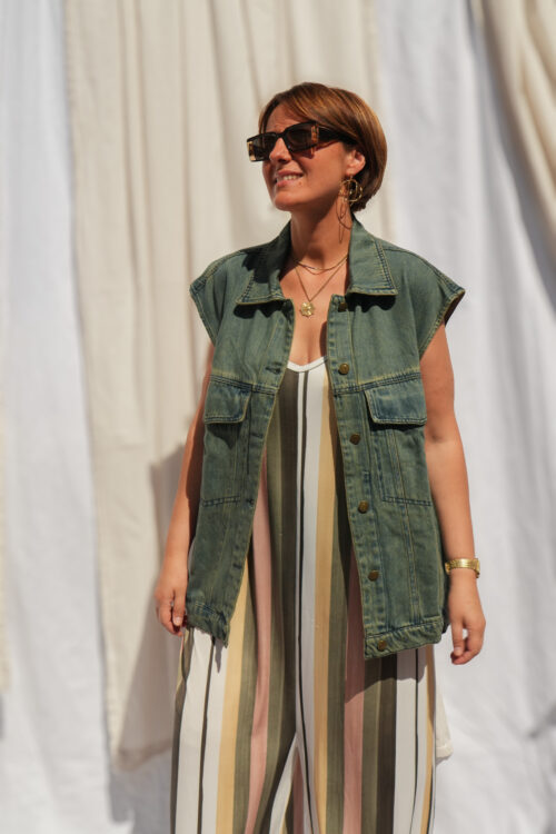 Veste en jeans sans manche oversize - Célia - Vert